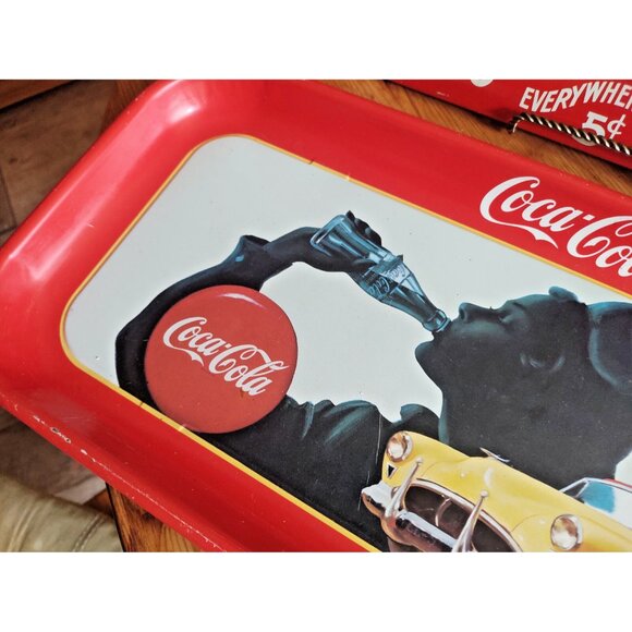 Two Vintage Coca Cola Trays "Drive Refreshed" & "Touring Car" 1990 - Picture 4 of 14
